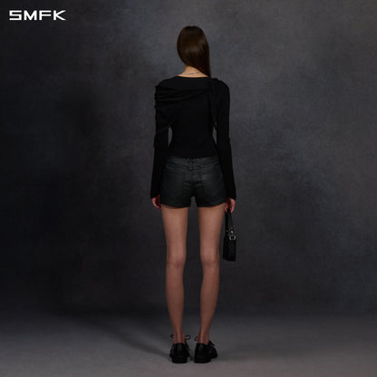 SMFK Myth Siren Aurora Evening Stylist Slim Knit Shirt Lenzing Tencel+Silk+Cotton Wild Black
