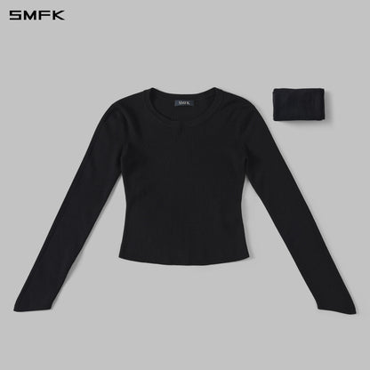 SMFK Myth Siren Aurora Evening Stylist Slim Knit Shirt Lenzing Tencel+Silk+Cotton Wild Black
