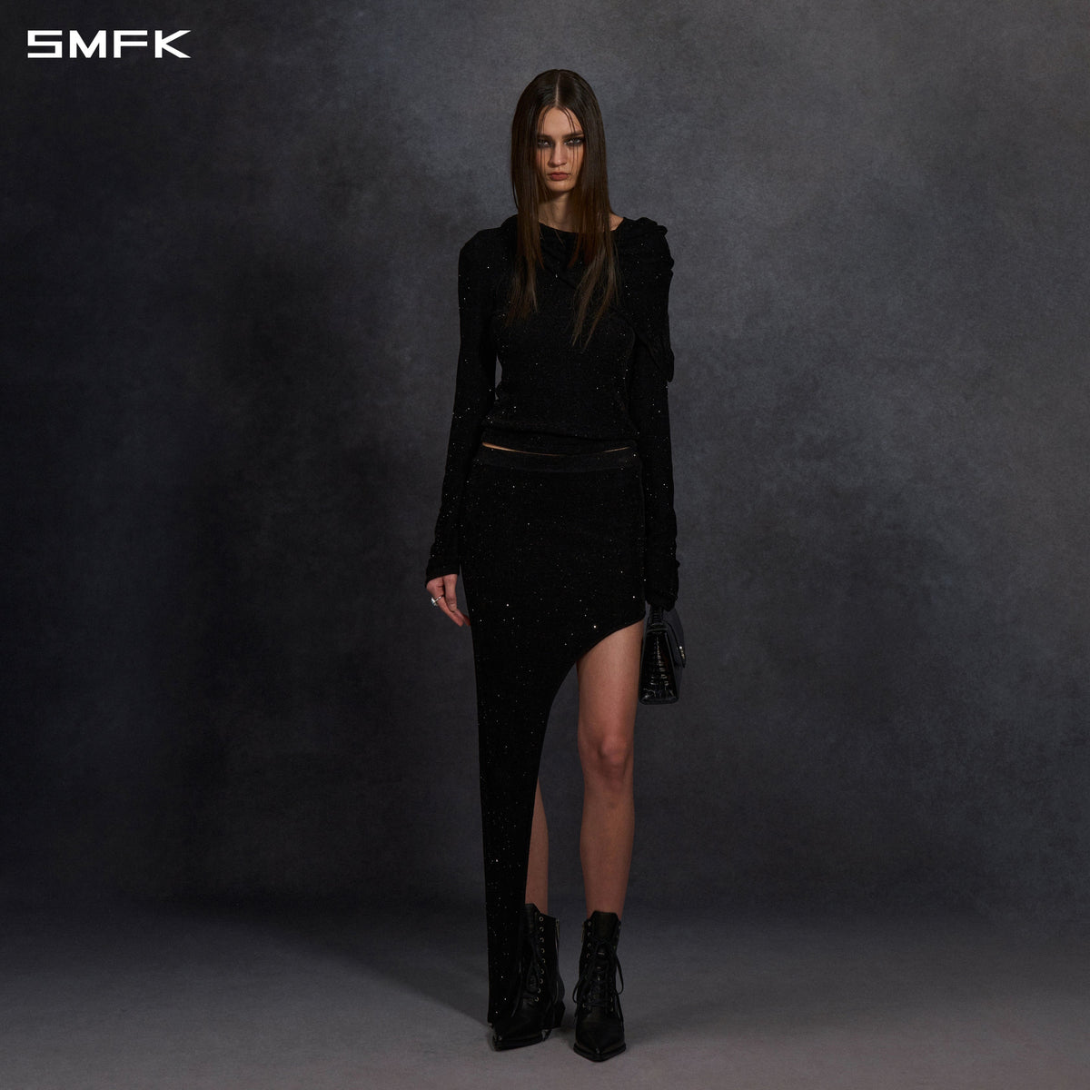 SMFK Myth Siren Galaxy Stylist Slim Knit Pullover Starry Velvet Galaxy Black