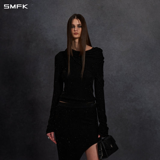 SMFK Myth Siren Galaxy Stylist Slim Knit Pullover Starry Velvet Galaxy Black