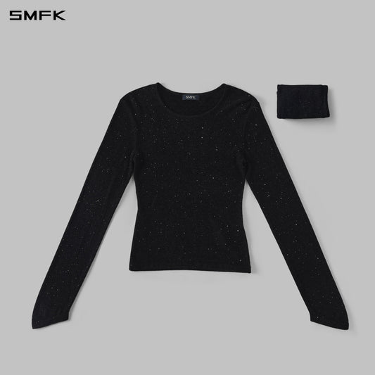 SMFK Myth Siren Galaxy Stylist Slim Knit Pullover Starry Velvet Galaxy Black
