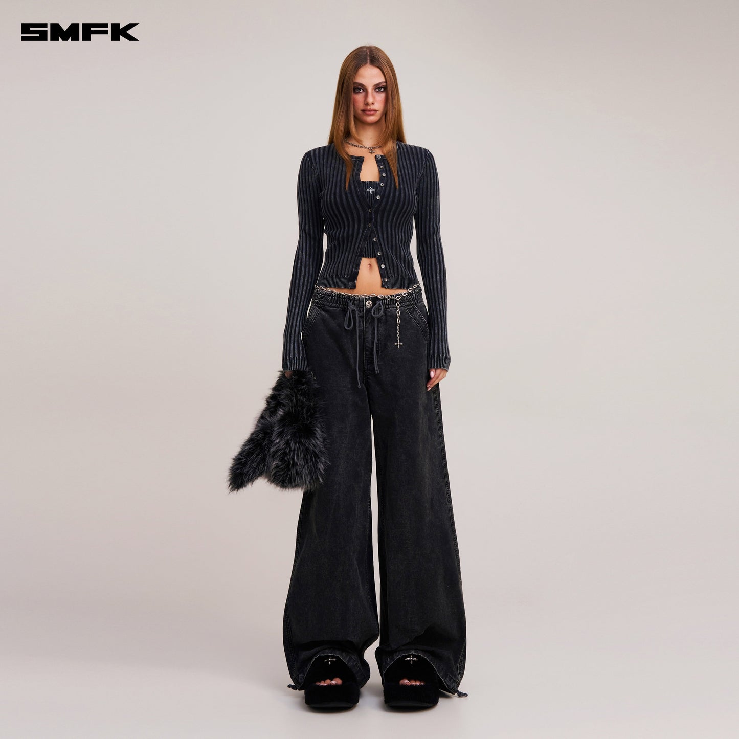 SMFK Vintage-Savage Knit Cardigan/Stone Wash Vanish Black