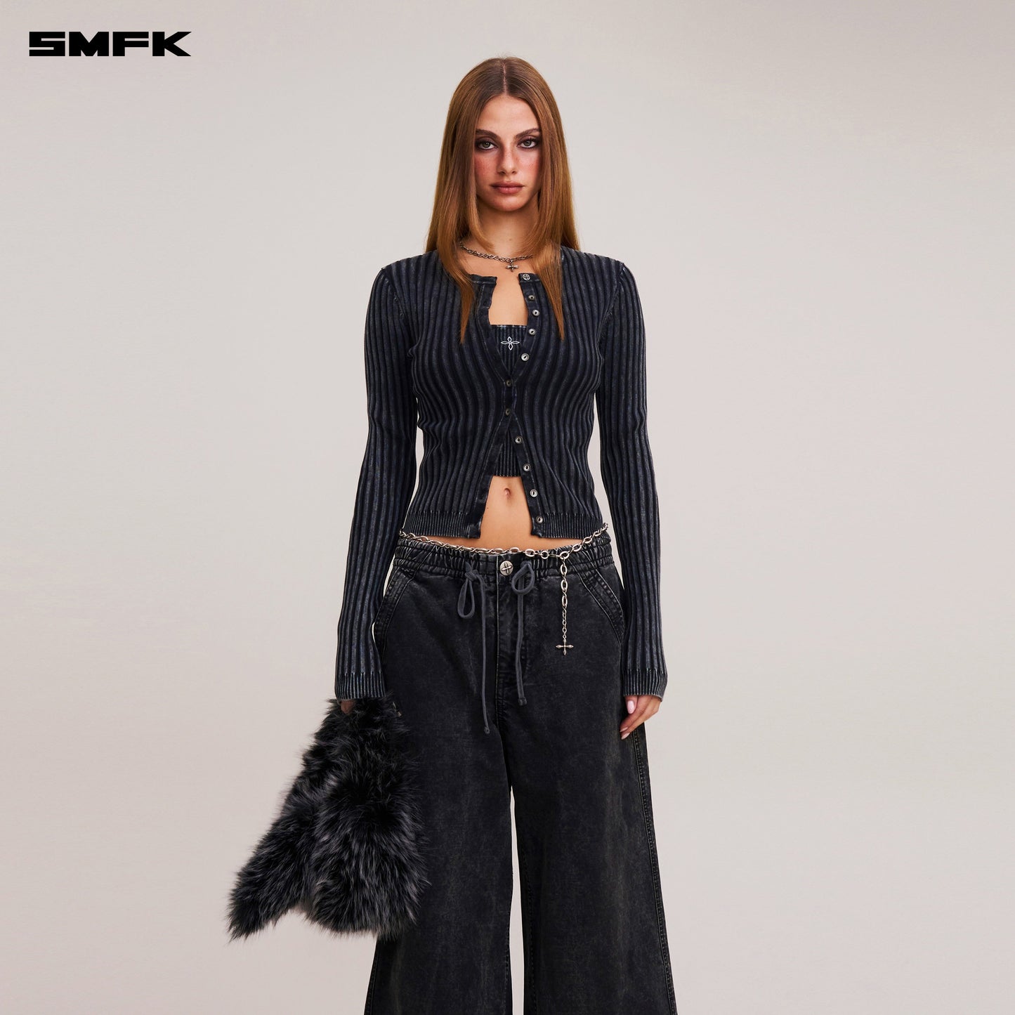 SMFK Vintage-Savage Knit Cardigan/Stone Wash Vanish Black