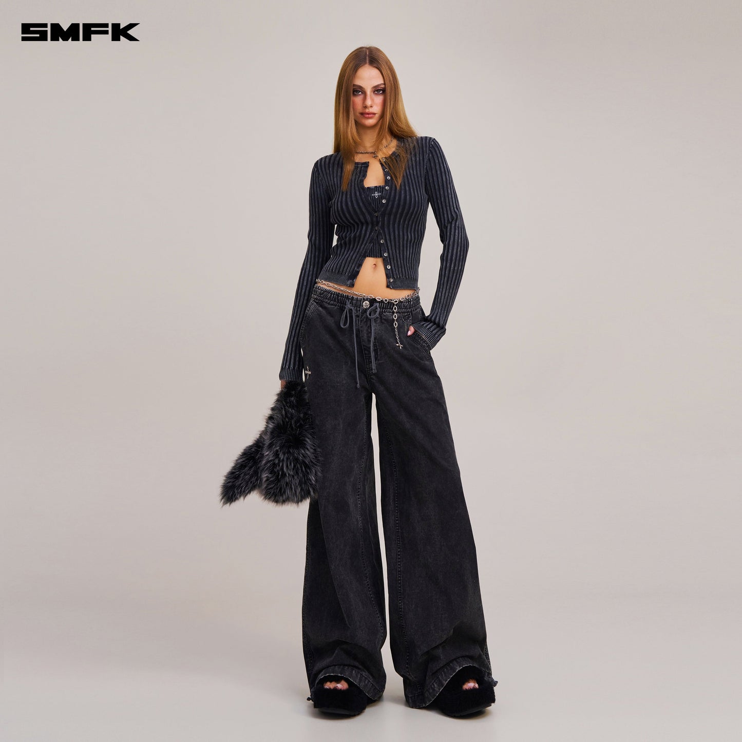 SMFK Vintage-Savage Knit Cardigan/Stone Wash Vanish Black