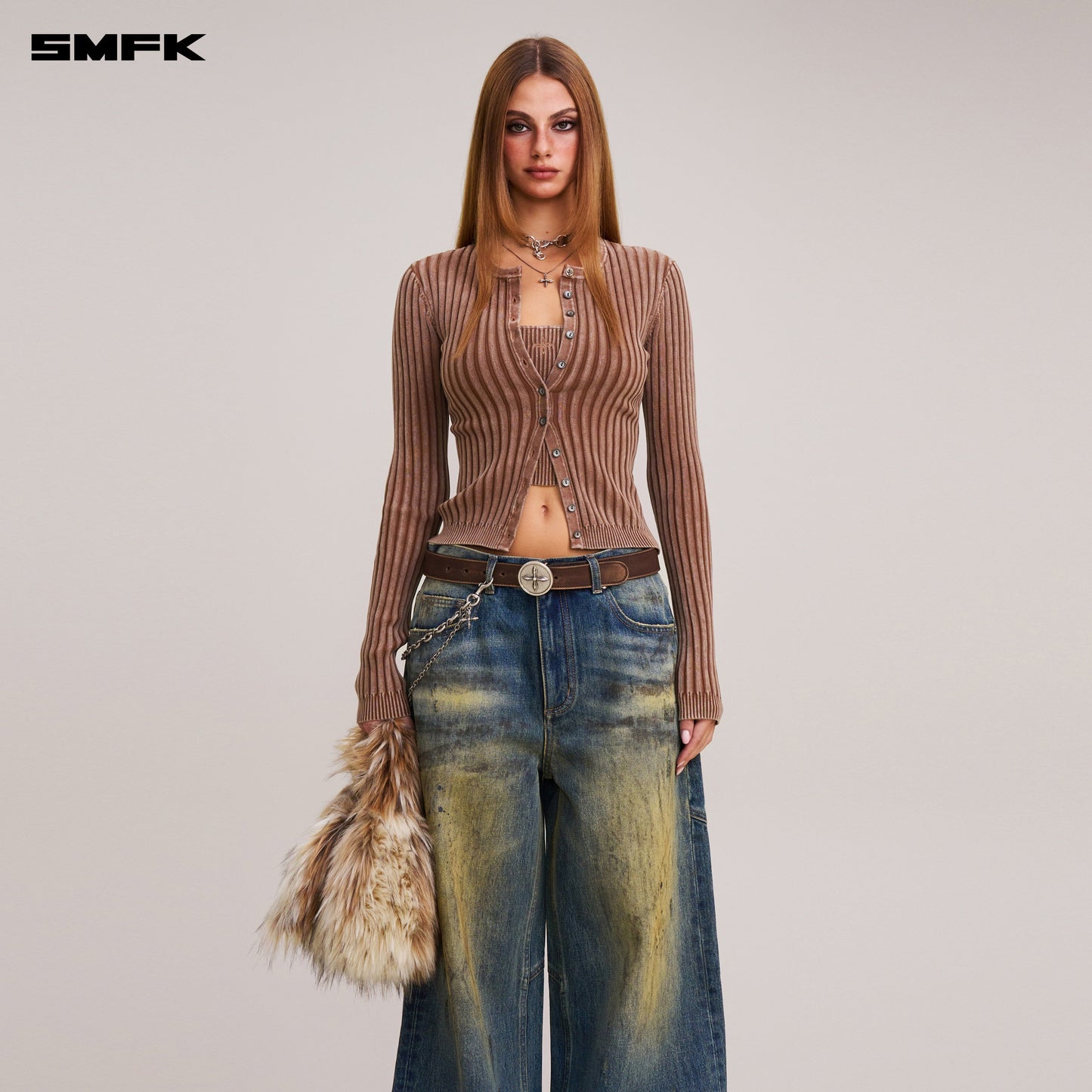 SMFK Vintage-Savage Knit Cardigan/Stone Wash Vanish Brown