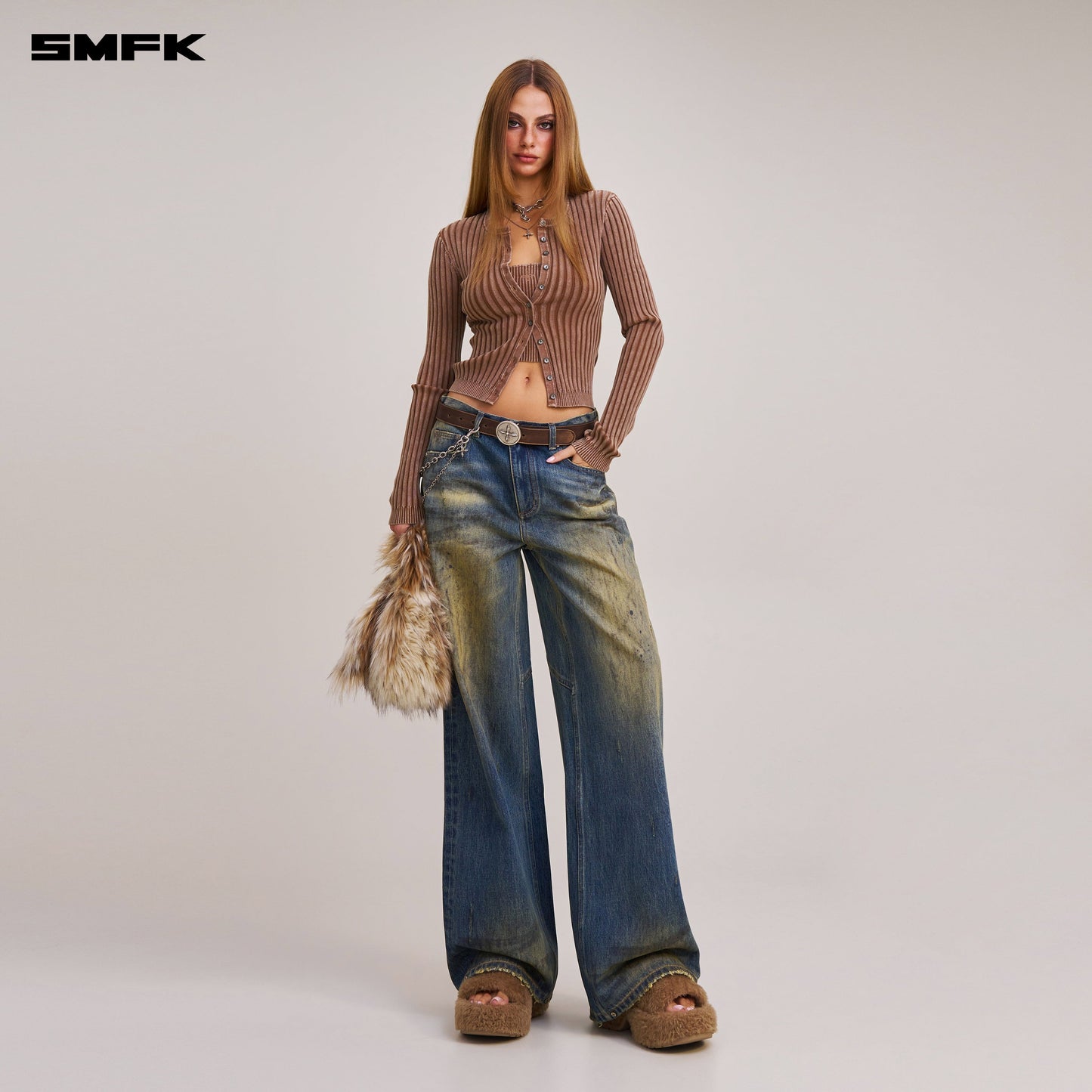 SMFK Vintage-Savage Knit Cardigan/Stone Wash Vanish Brown