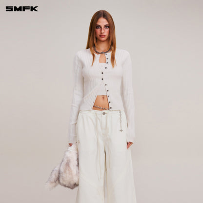 SMFK Vintage-Savage Knit Cardigan/Stone Wash Snow Mountain White