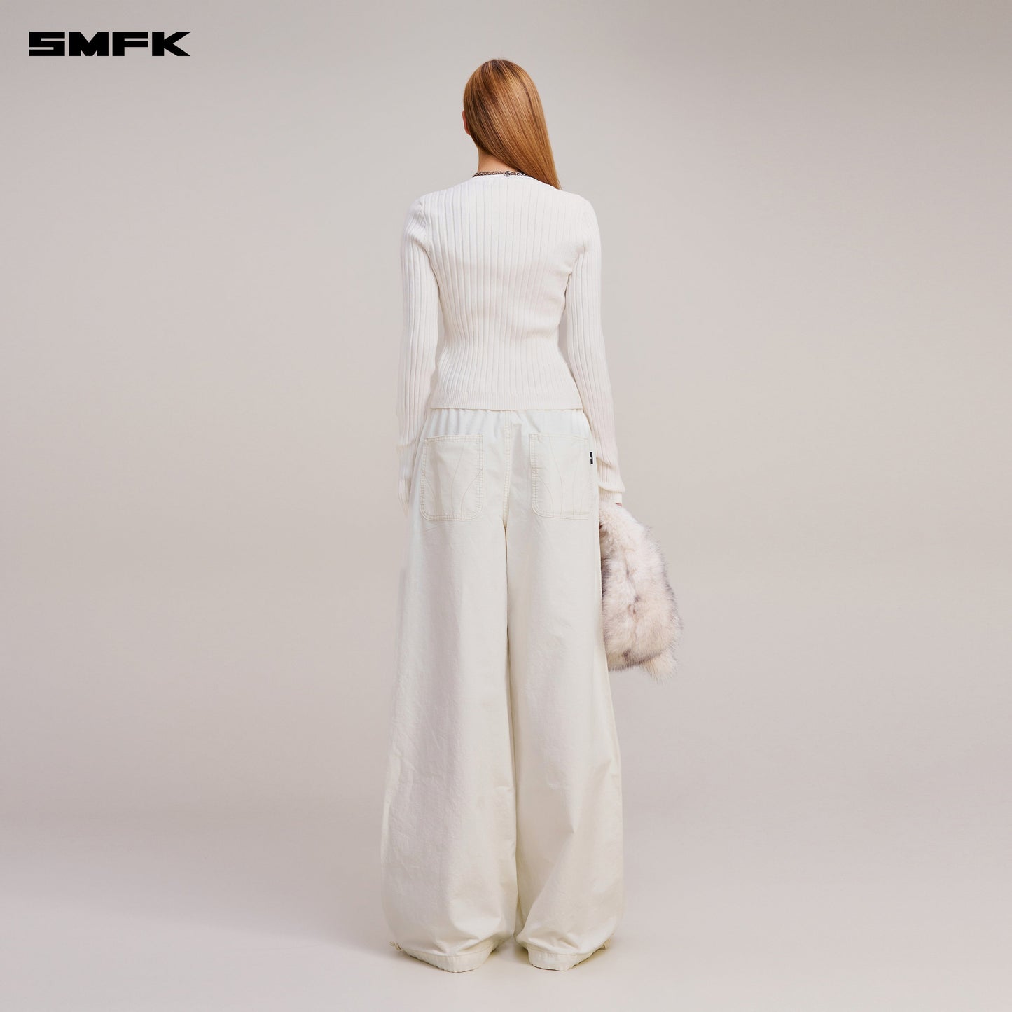SMFK Vintage-Savage Knit Cardigan/Stone Wash Snow Mountain White