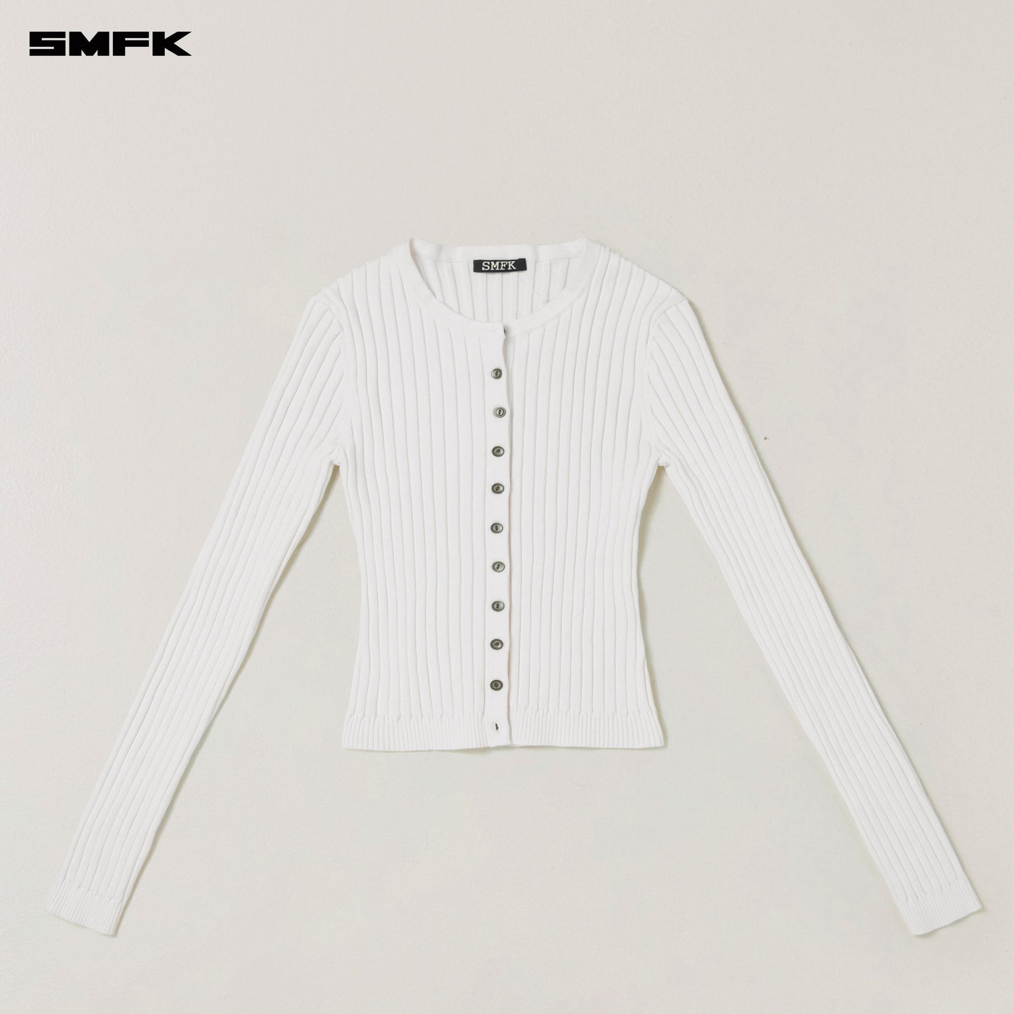 SMFK Vintage-Savage Knit Cardigan/Stone Wash Snow Mountain White