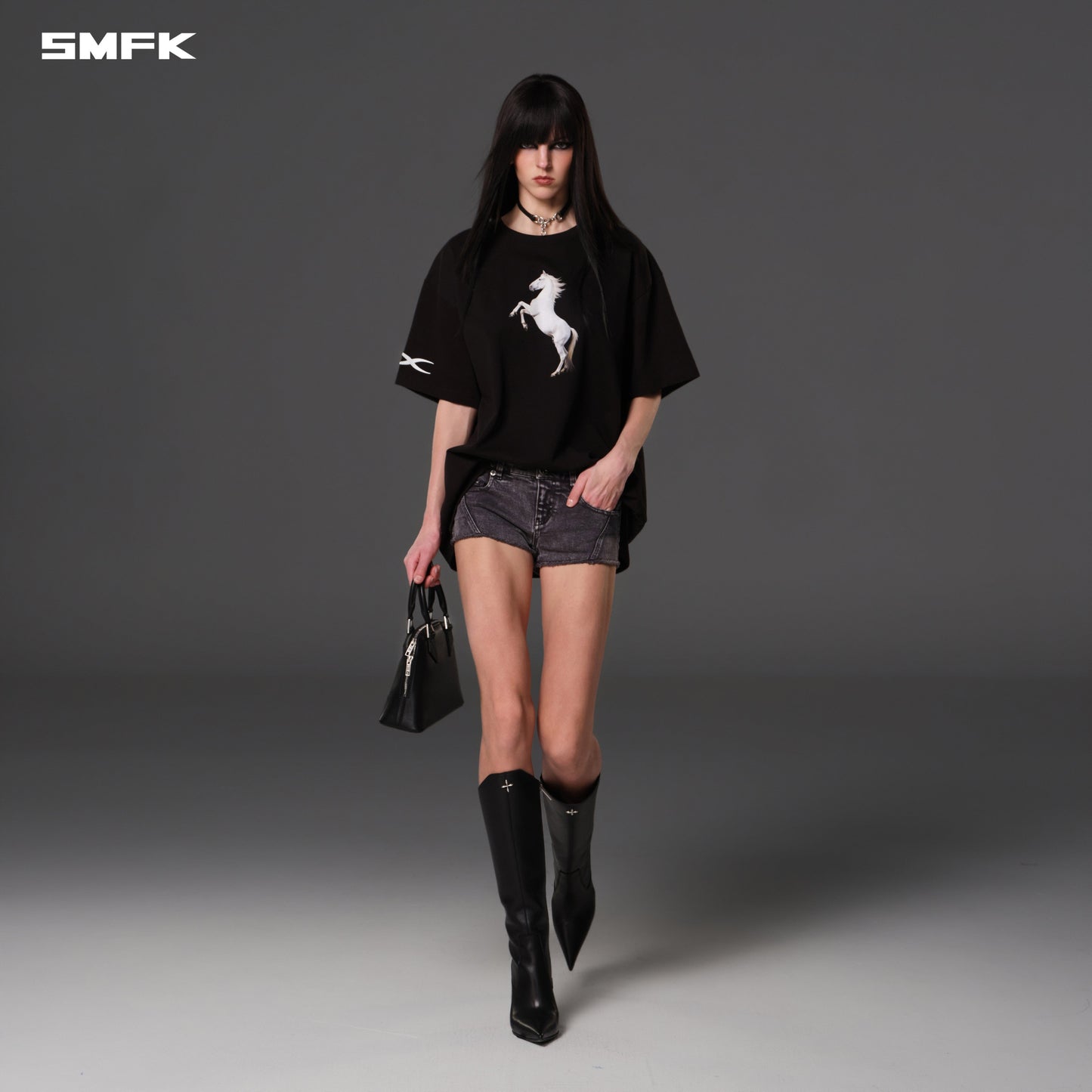 SMFK Vintage Loose Double-Side Tee Combed Cotton Wild Black