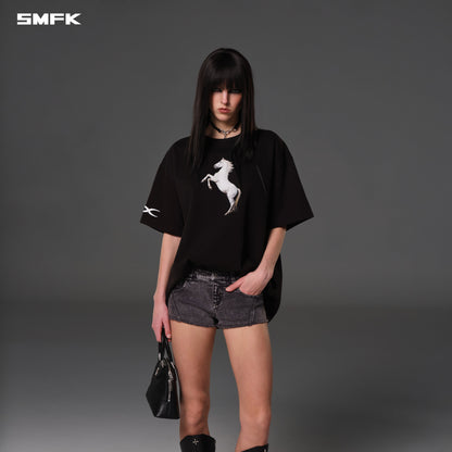 SMFK Vintage Loose Double-Side Tee Combed Cotton Wild Black