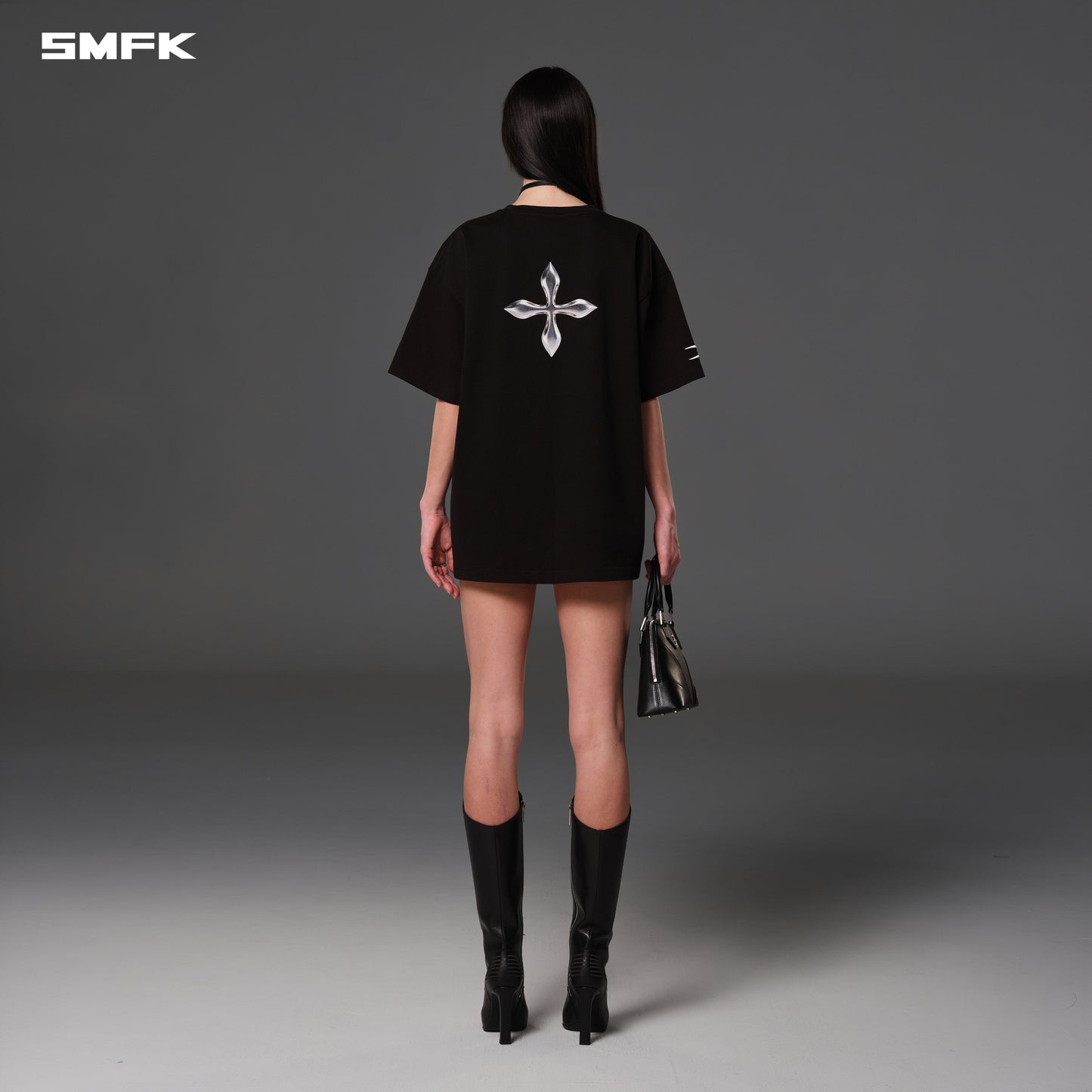 SMFK Vintage Loose Double-Side Tee Combed Cotton Wild Black