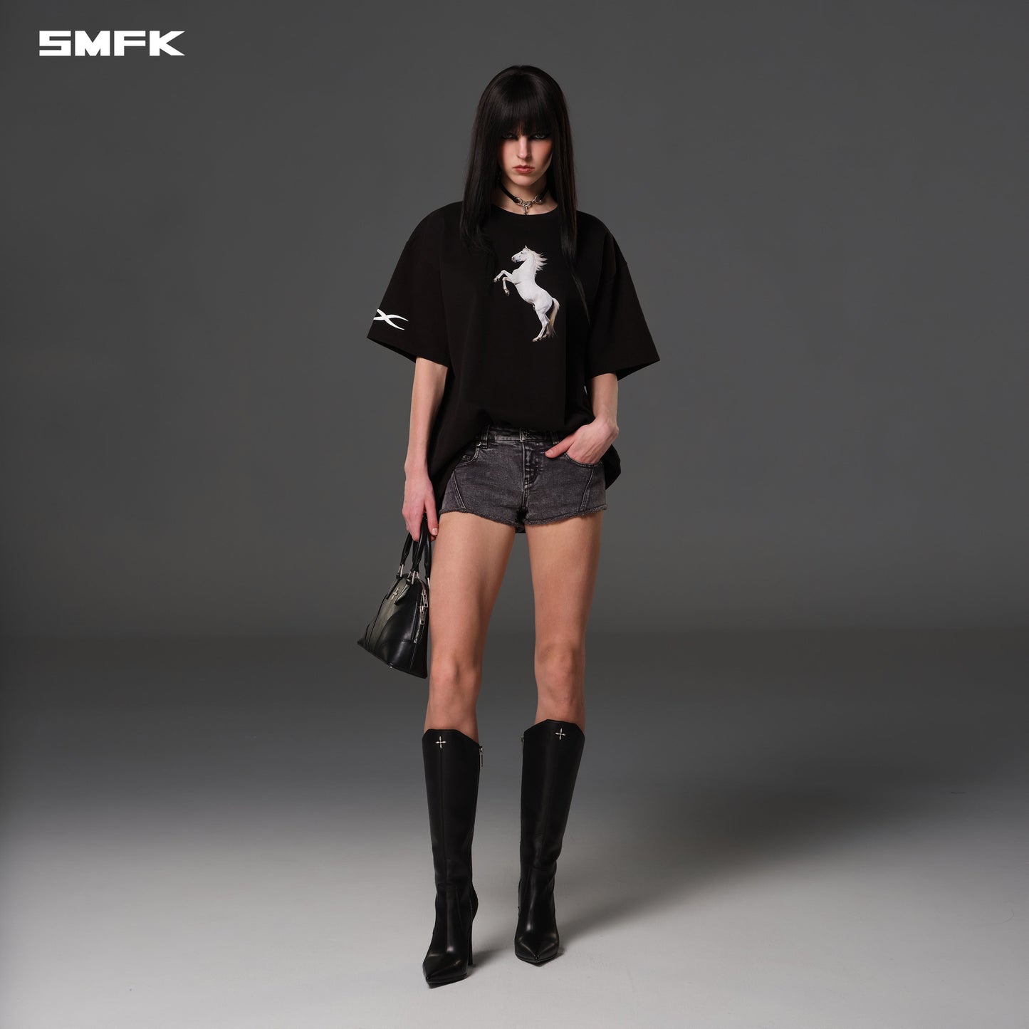 SMFK Vintage Loose Double-Side Tee Combed Cotton Wild Black