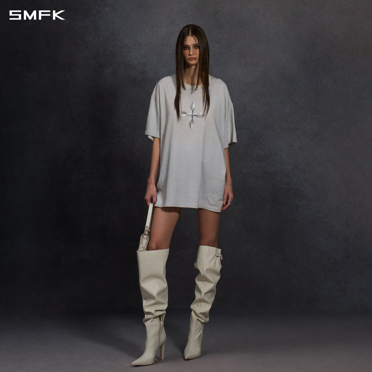 SMFK Vintage Guernica Compass Loose Tee/U White Grey