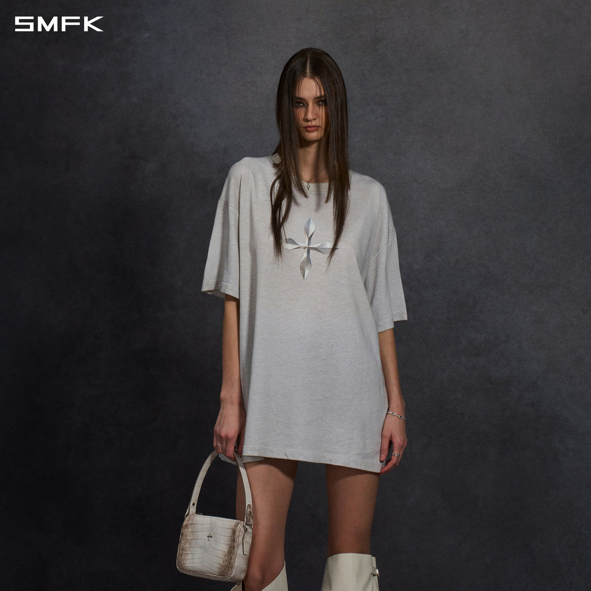 SMFK Vintage Guernica Compass Loose Tee/U White Grey