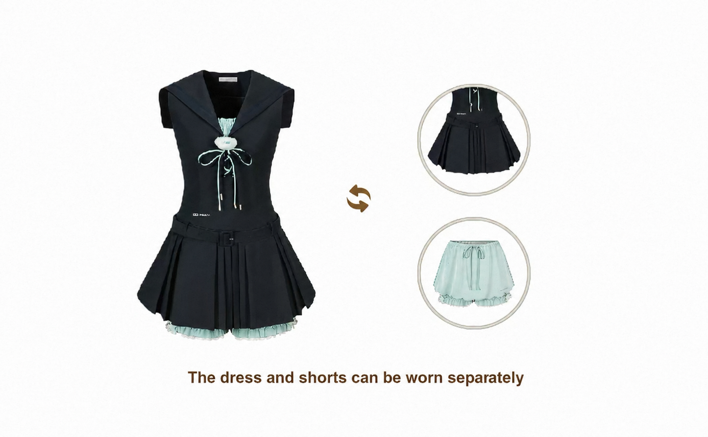 13DE MARZO Sailor Collar Dress Two-Piece Set Navy Blue