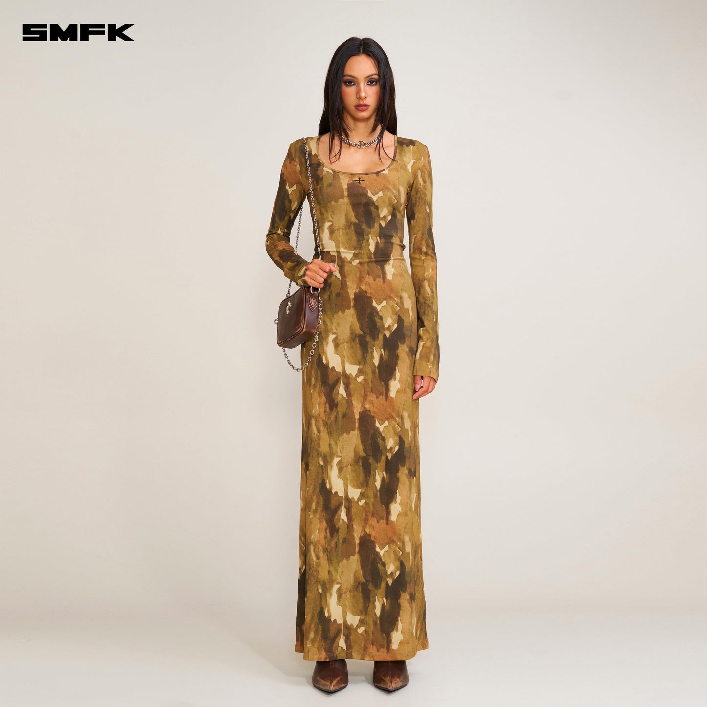 SMFK Vintage Hurricane Silk Fade Body Dress Chinese Ink Camouflage