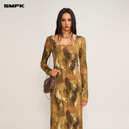 SMFK Vintage Hurricane Silk Fade Body Dress Chinese Ink Camouflage