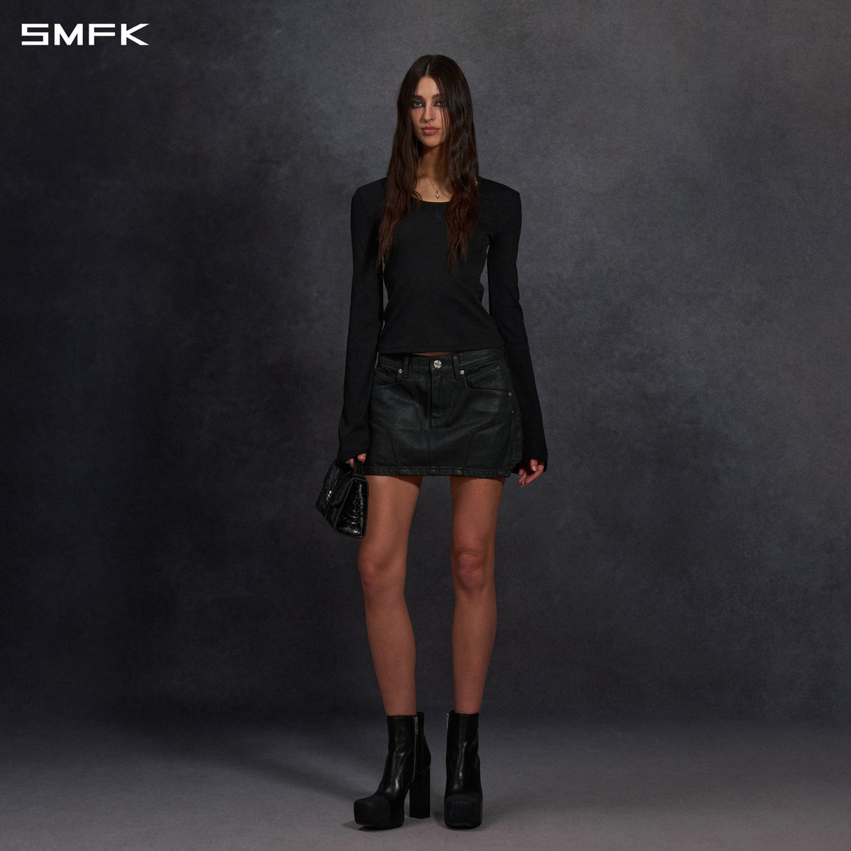 SMFK Mirage Prism Denim Short Skirt Denim Cotton Ink Black