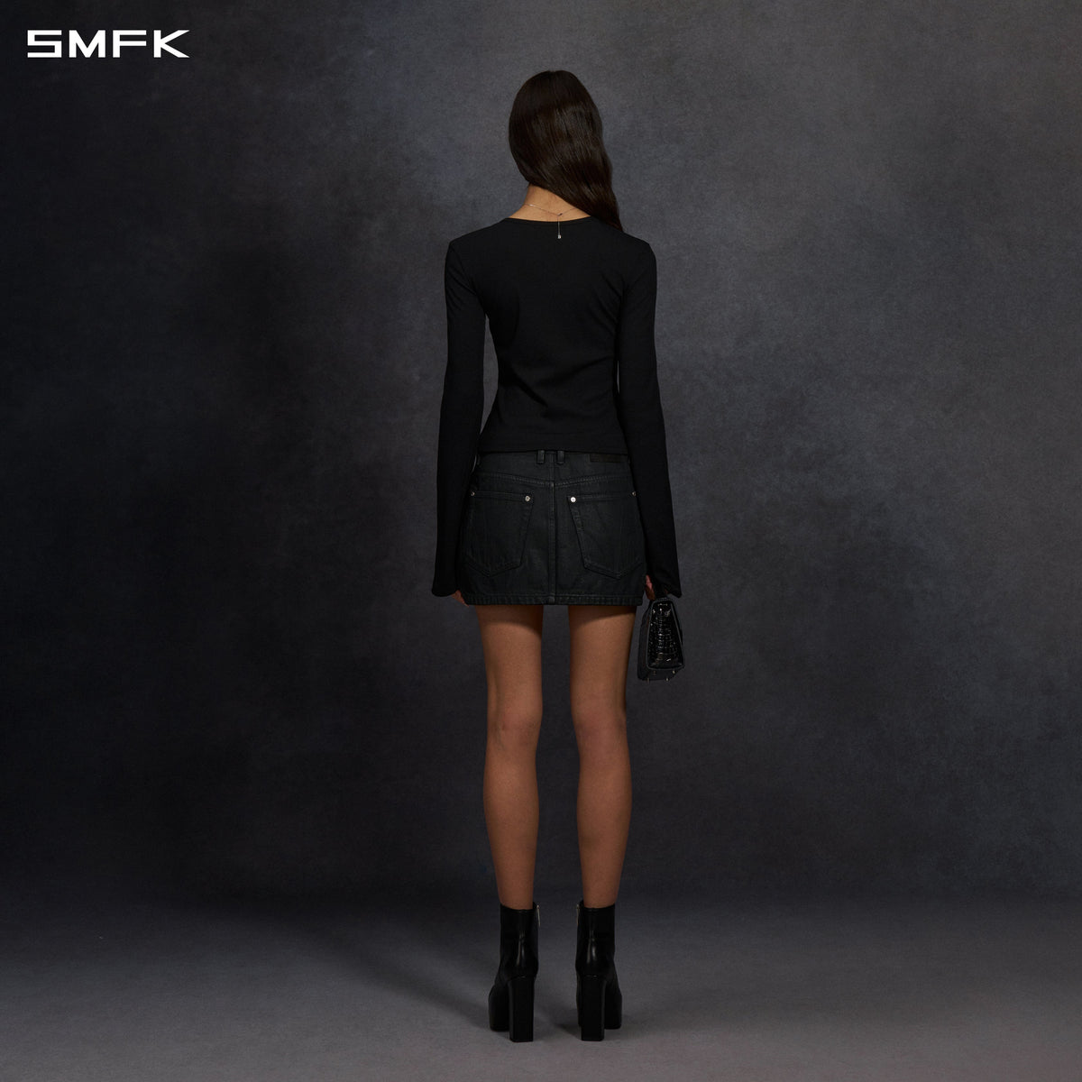 SMFK Mirage Prism Denim Short Skirt Denim Cotton Ink Black