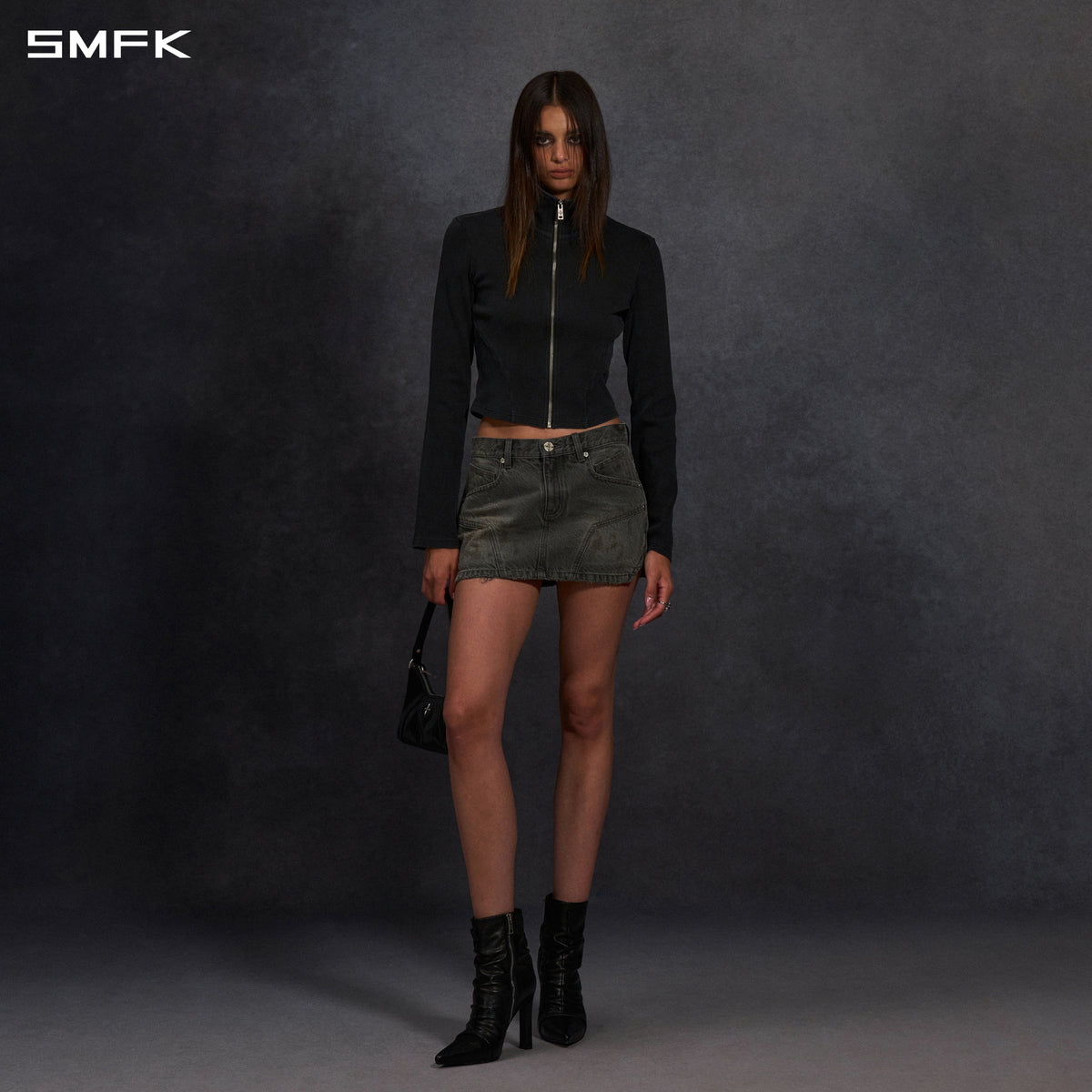 SMFK Mirage Prism Denim Short Skirt Denim Cotton Storm Grey