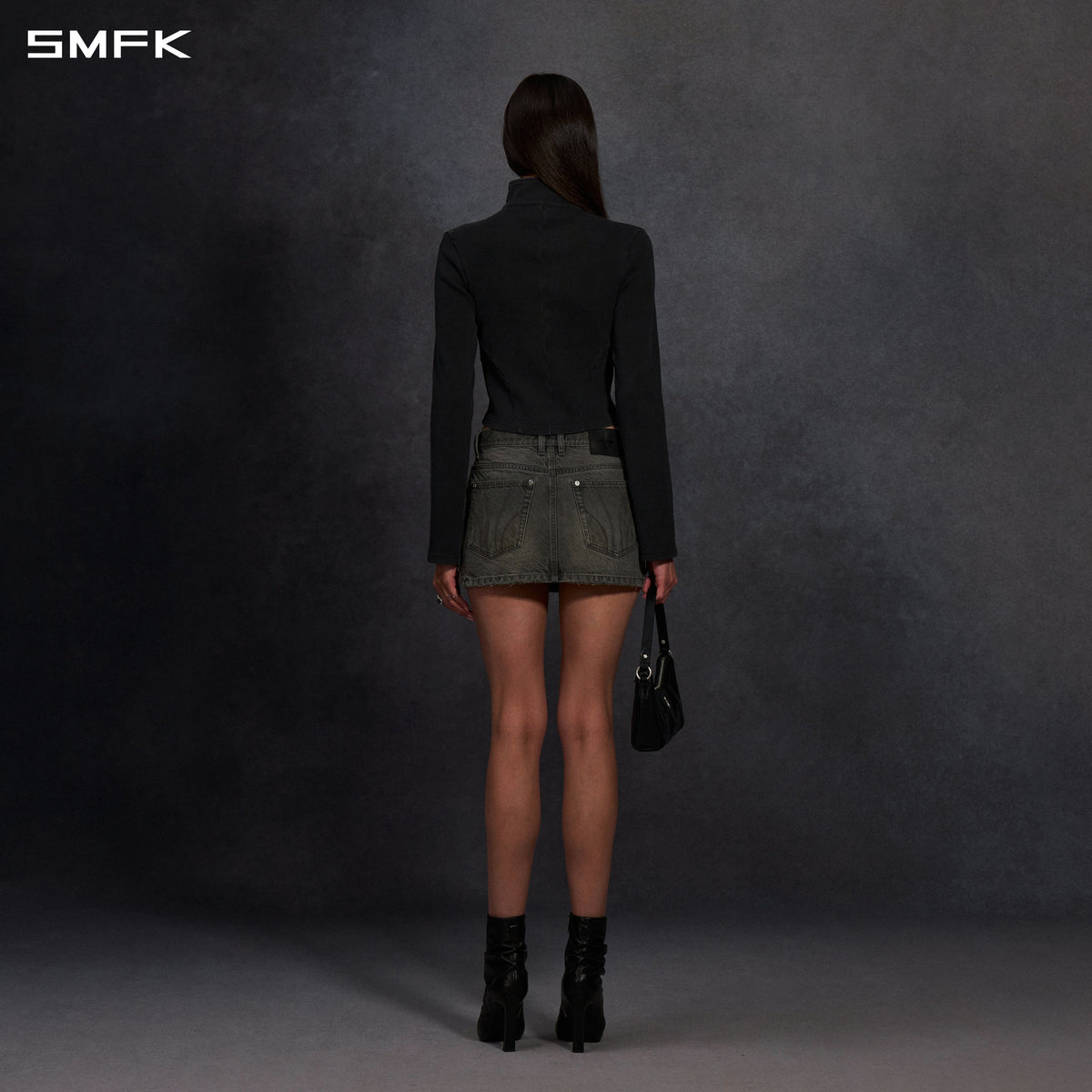 SMFK Mirage Prism Denim Short Skirt Denim Cotton Storm Grey