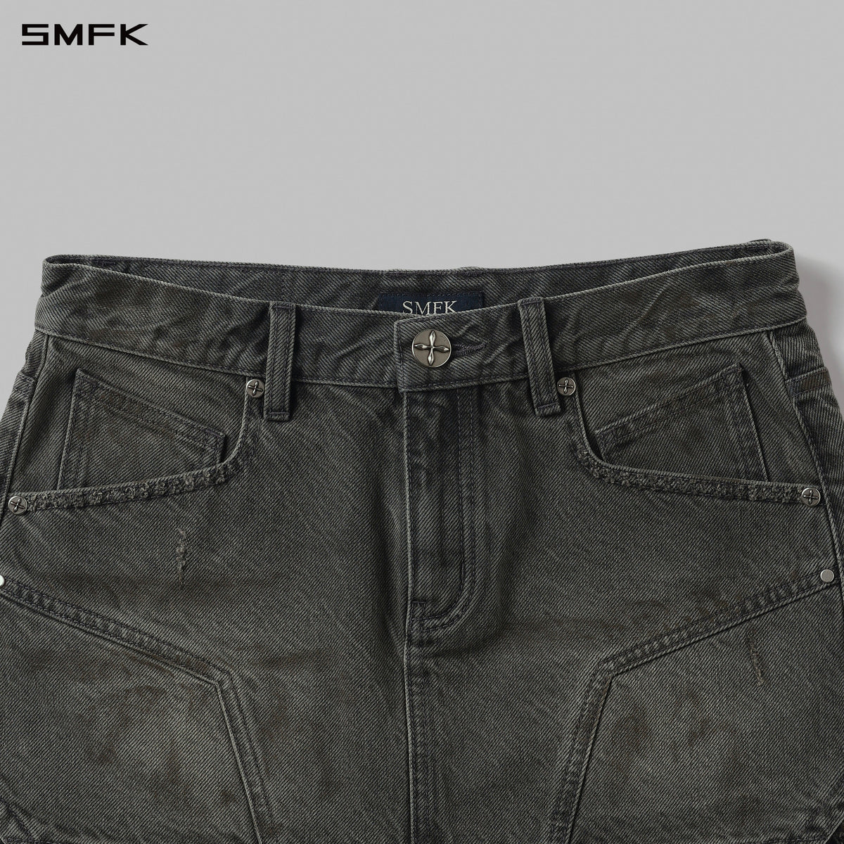 SMFK Mirage Prism Denim Short Skirt Denim Cotton Storm Grey