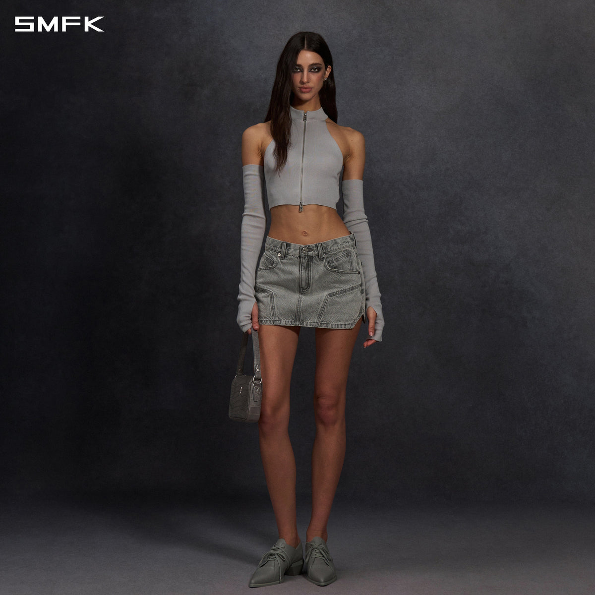 SMFK Mirage Prism Denim Short Skirt Denim Cotton Glacier Grey