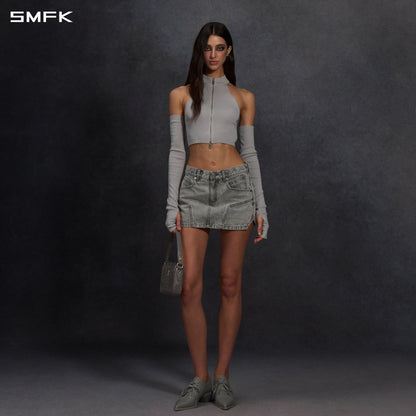 SMFK Mirage Prism Denim Short Skirt Denim Cotton Glacier Grey
