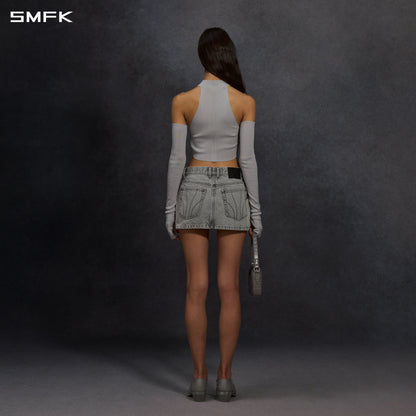 SMFK Mirage Prism Denim Short Skirt Denim Cotton Glacier Grey