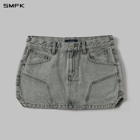 SMFK Mirage Prism Denim Short Skirt Denim Cotton Glacier Grey