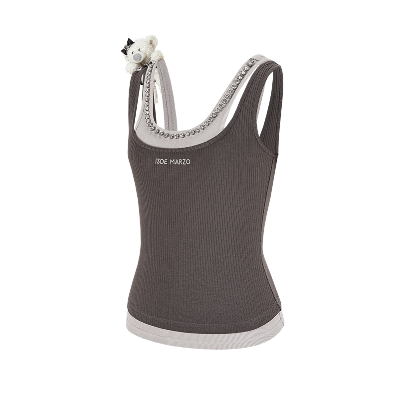 13DE MARZO Faux Gem Vest Dark Grey