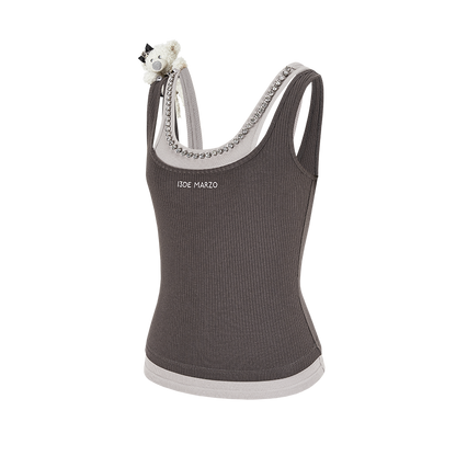 13DE MARZO Faux Gem Vest Dark Grey