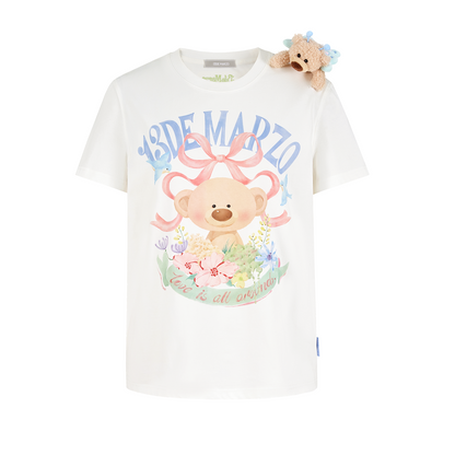 13DE MARZO Floral Bear Illustration T-Shirt White