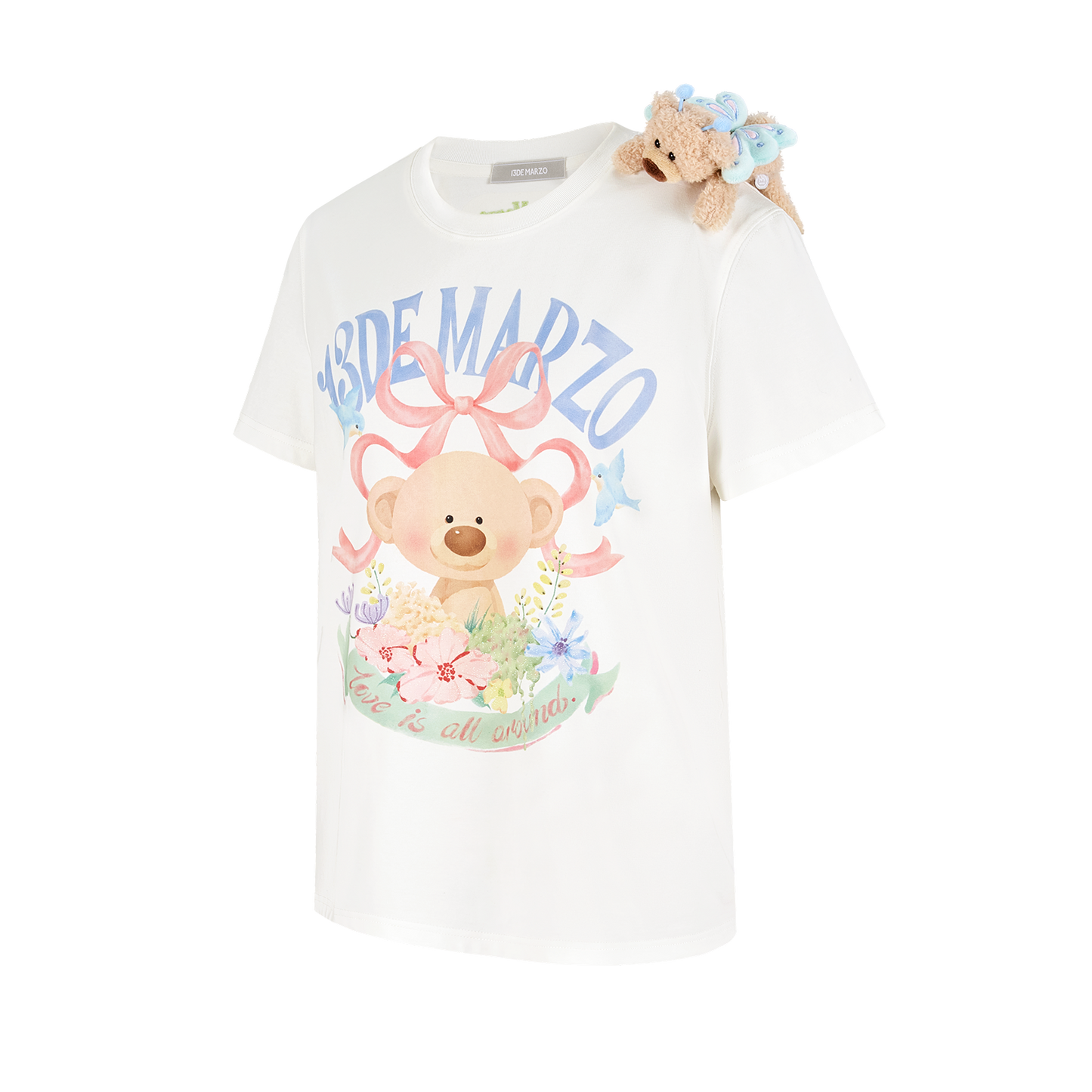 13DE MARZO Floral Bear Illustration T-Shirt White