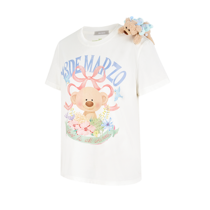 13DE MARZO Floral Bear Illustration T-Shirt White