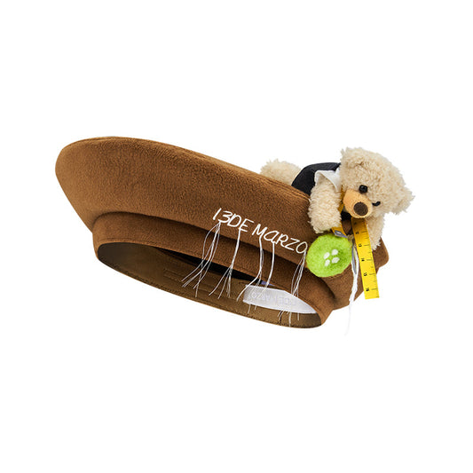 13DE MARZO Tailor Bear Button Beret Brown