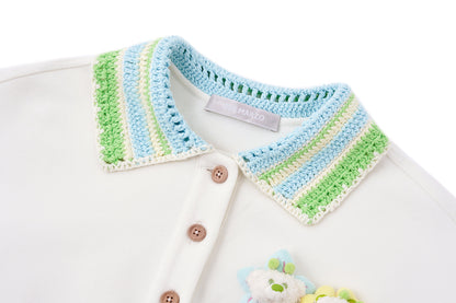 13DE MARZO Crochet Bear T-Shirt White