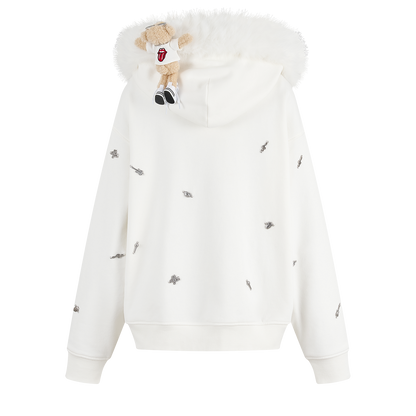 13DE MARZO Rolling Stones  Bear Zip Hoodie Beige