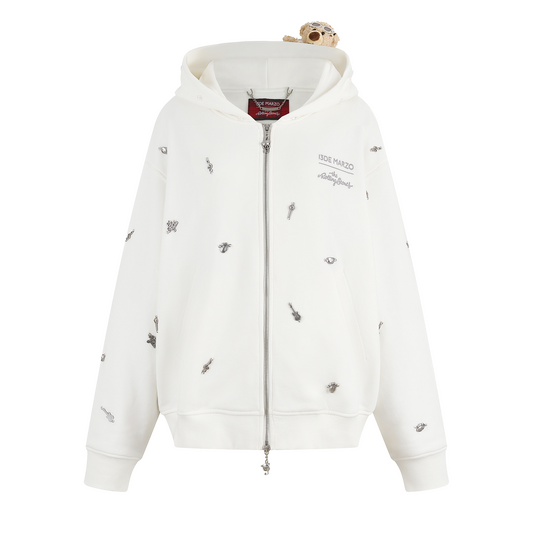 13DE MARZO Rolling Stones  Bear Zip Hoodie Beige