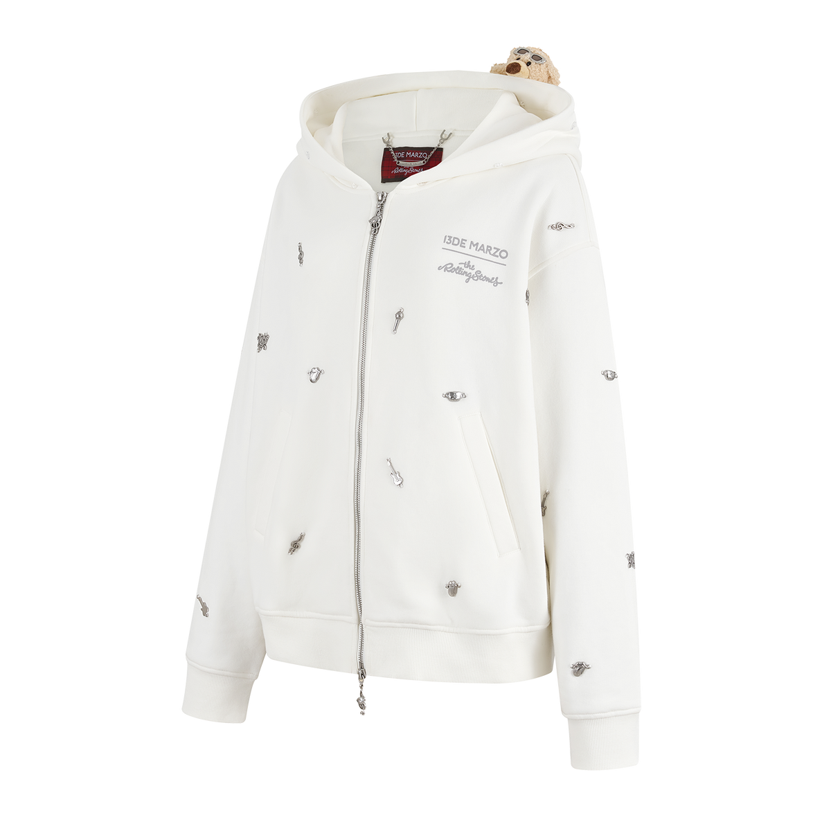 13DE MARZO Rolling Stones  Bear Zip Hoodie Beige