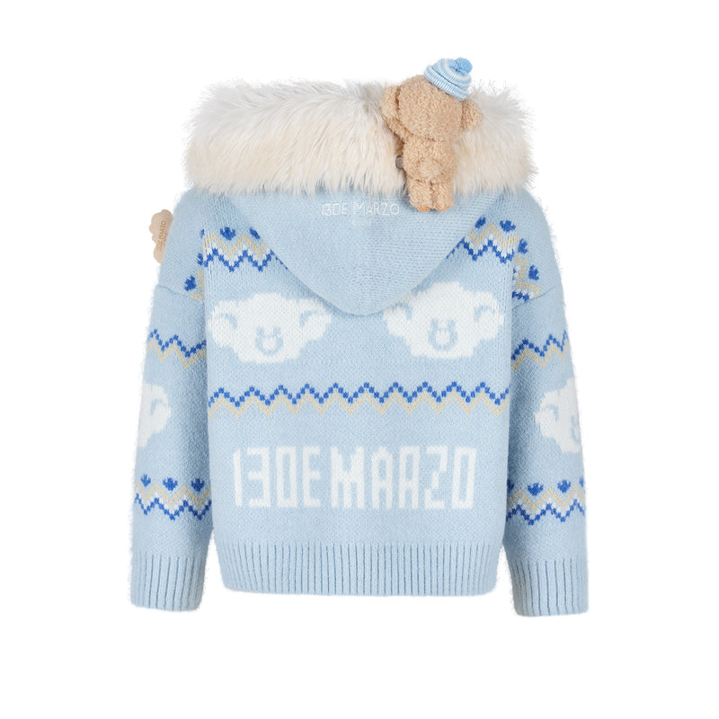 13DE MARZO Babybear Fair lsle Zip Hoodie Blue