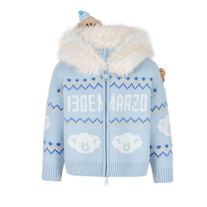 13DE MARZO Babybear Fair lsle Zip Hoodie Blue