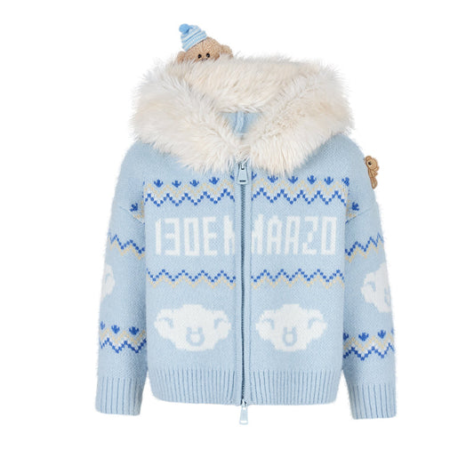 13DE MARZO Babybear Fair lsle Zip Hoodie Blue
