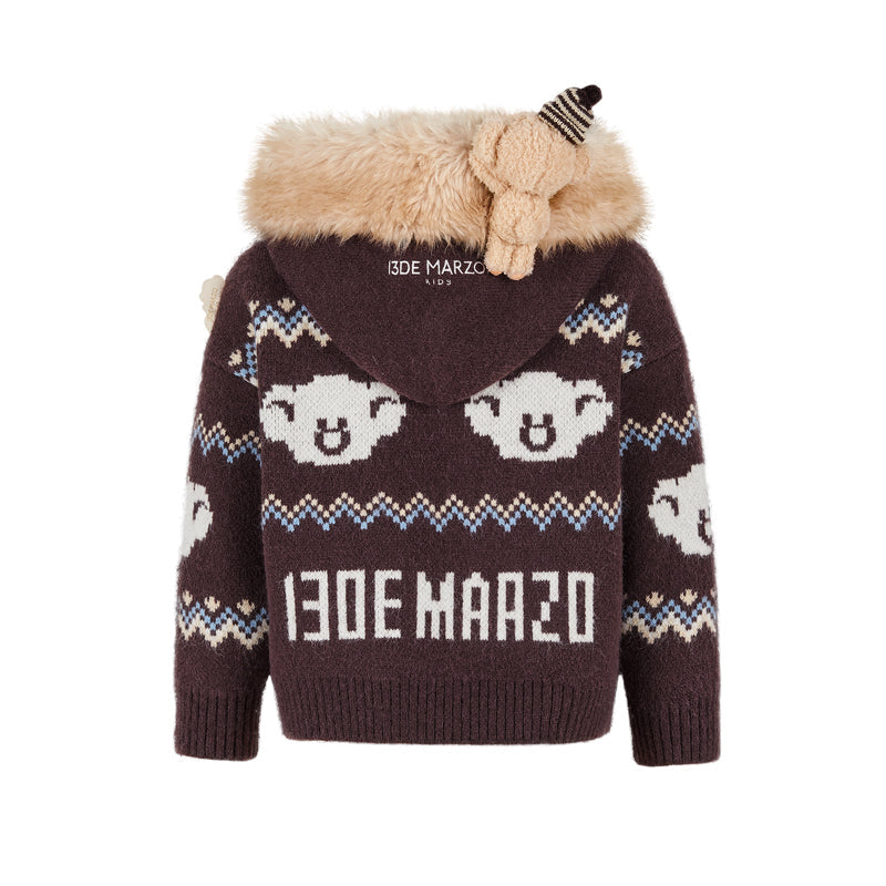 13DE MARZO Babybear Fair lsle Zip Hoodie Brown