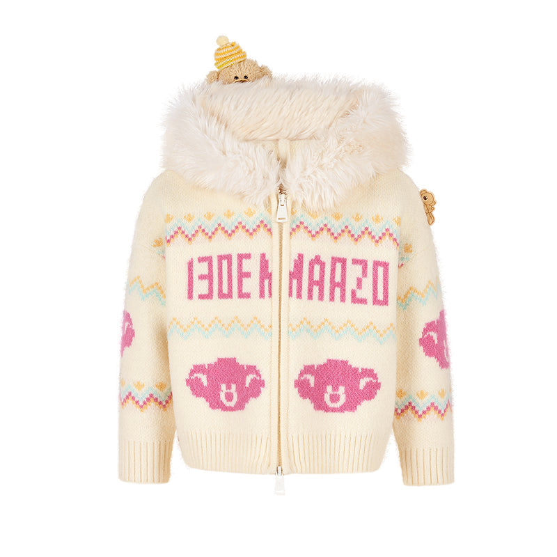 13DE MARZO Babybear Fair lsle Zip Hoodie Beige
