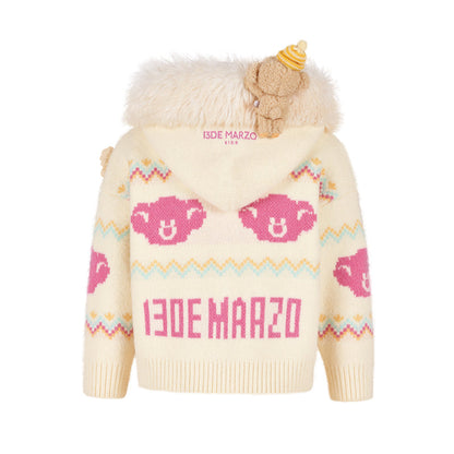 13DE MARZO Babybear Fair lsle Zip Hoodie Beige