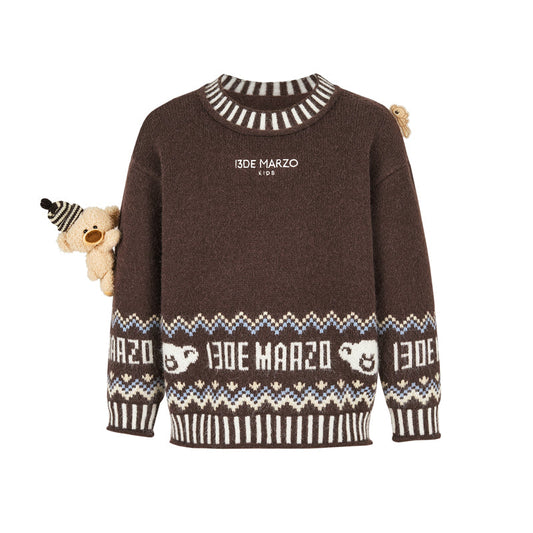 13DE MARZO BabyBear Fair Isle Knit Sweater Brown