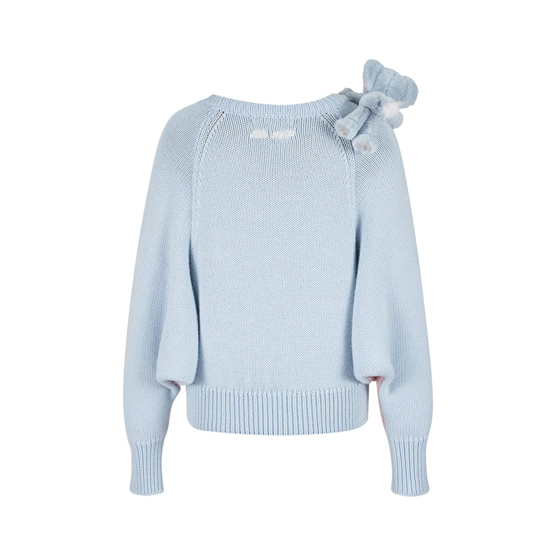 13DE MARZO Elephant Bear Batwing Sweater Blue