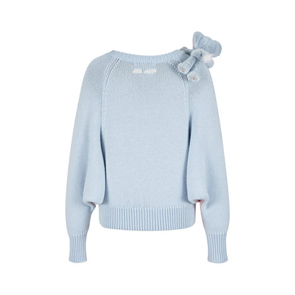 13DE MARZO Elephant Bear Batwing Sweater Blue